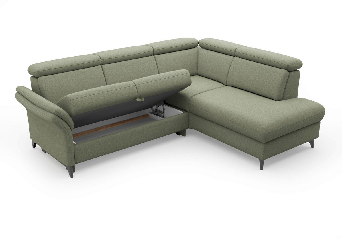 ECKSOFA Flachgewebe Olivgrün  - Schwarz/Olivgrün, Konventionell, Textil/Metall (247/193cm) - Sit & More