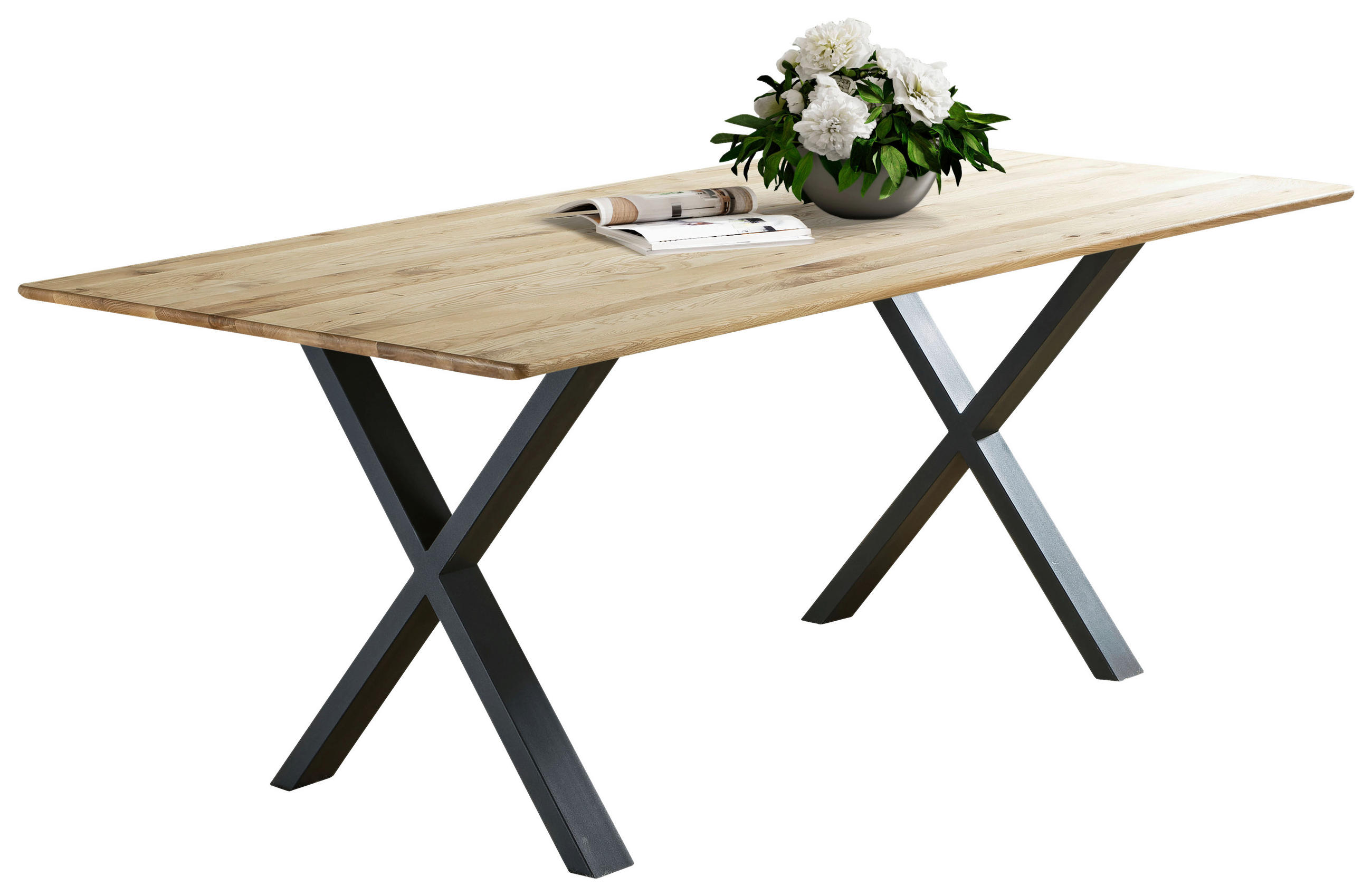 ESSTISCH Eiche massiv rechteckig Schwarz, Eichefarben  - Eichefarben/Schwarz, LIFESTYLE, Holz/Metall (180/90/75cm) - Linea Natura