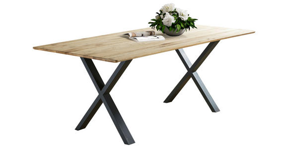 ESSTISCH Eiche massiv rechteckig Schwarz, Eichefarben  - Eichefarben/Schwarz, LIFESTYLE, Holz/Metall (200/100/75cm) - Linea Natura