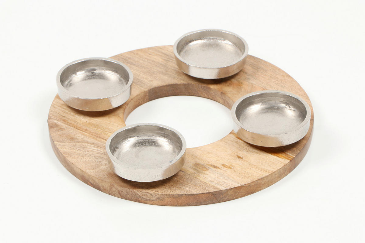 KERZENHALTER - Alufarben/Naturfarben, LIFESTYLE, Holz/Metall (27/26,5/4,5cm) - X-Mas