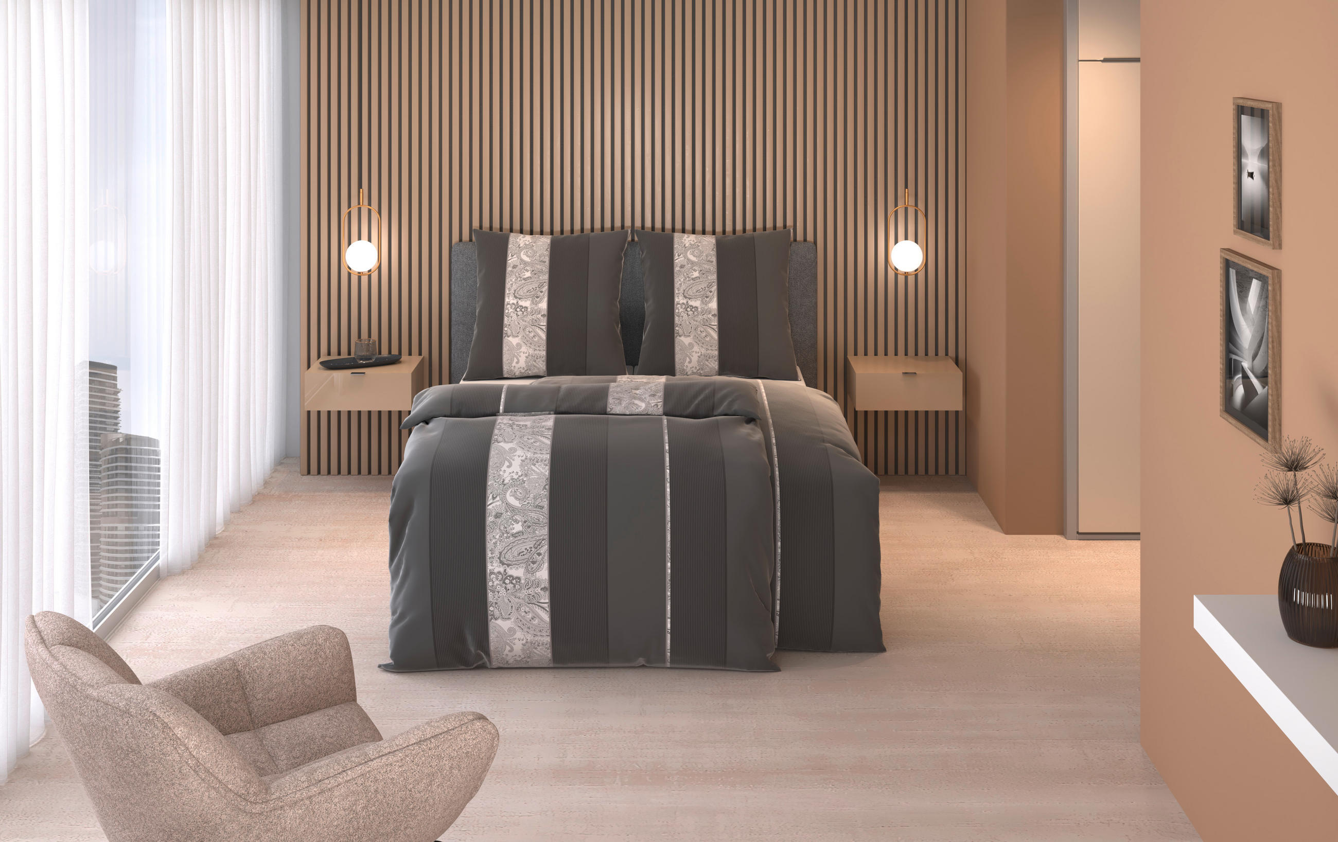 BETTWÄSCHE STRIPES DK Satin 200/200 cm  - Anthrazit, Design, Textil (200/200cm) - Dieter Knoll