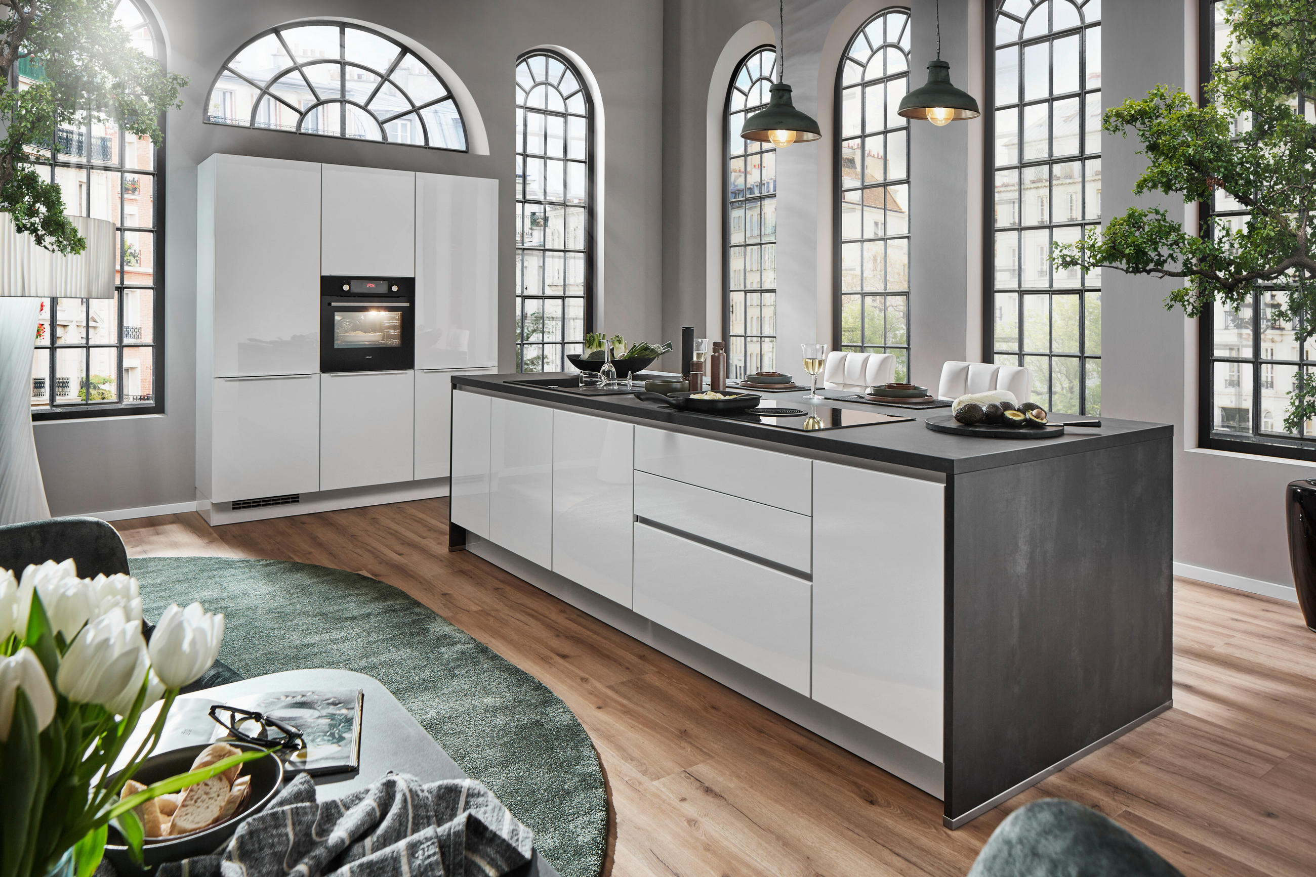 EINBAUKÜCHE 648  - Weiß/Grau, Design, Holzwerkstoff - Celina