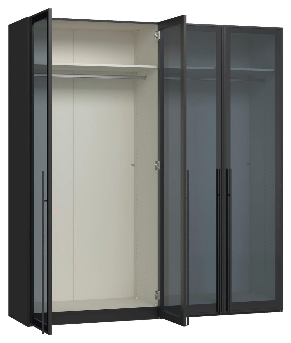 DREHTÜRENSCHRANK 203/220/59 cm,  in Schwarz, 4-türig  - Schwarz, Design, Glas/Holzwerkstoff (203/220/59cm) - Jutzler