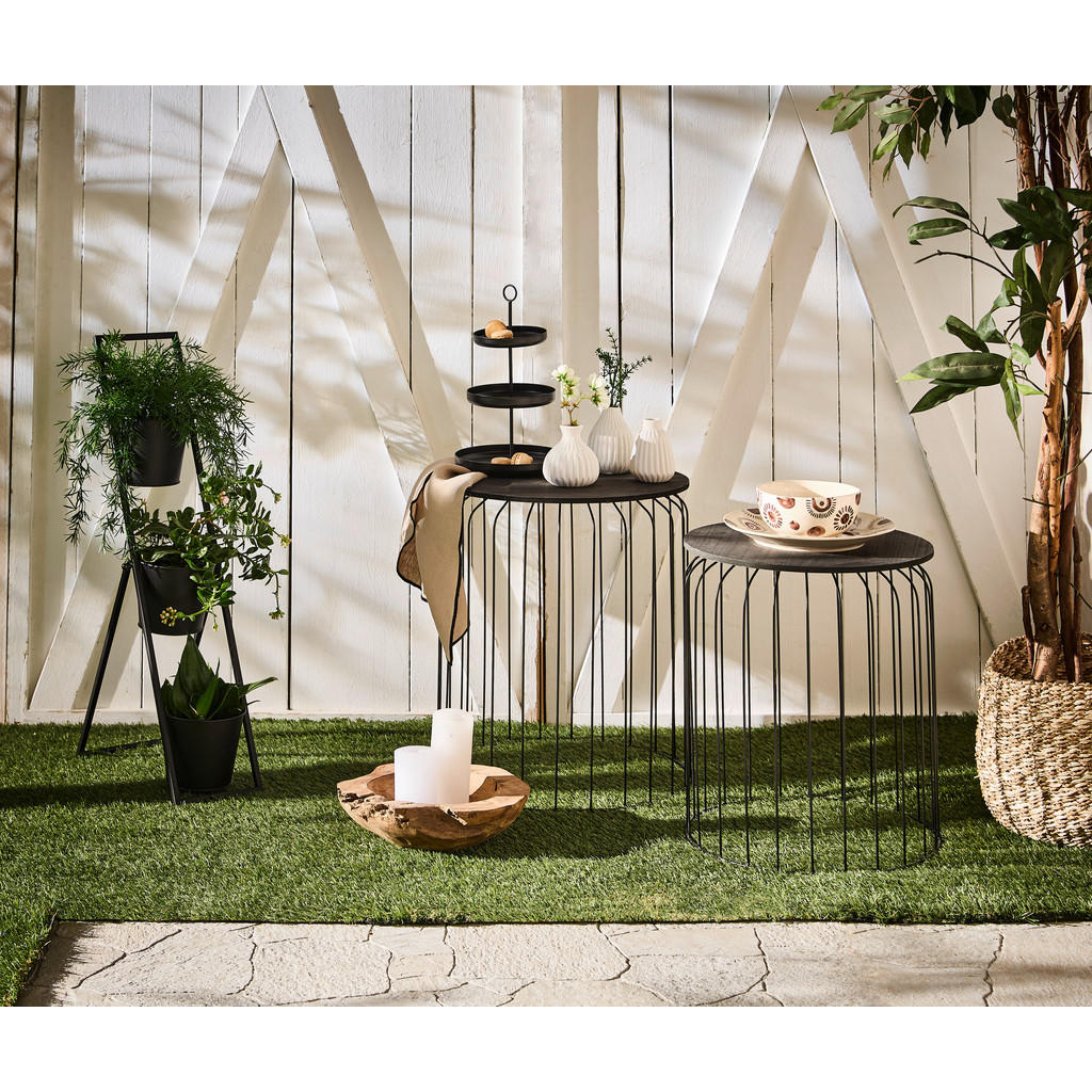 Thumbnail - Ambia Home Beistelltisch, Schwarz, Metall, Holzwerkstoff, Uni, rund, Gittergestell, 50 cm, Stauraum, Wohnzimmer, Wohnzim...