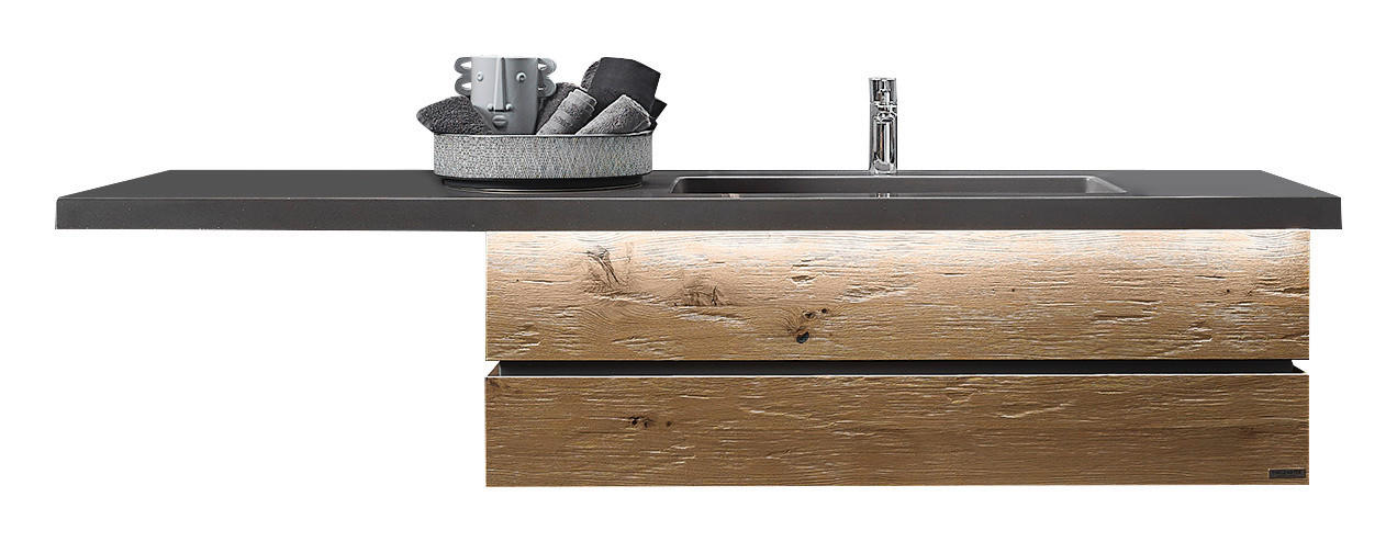 WASCHTISCHKOMBI 114,4 cm  - Eichefarben/Grau, MODERN, Holz/Stein (114,4cm) - Valdera