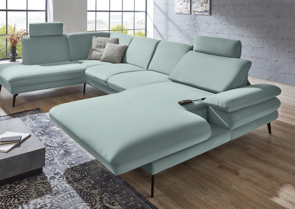 WOHNLANDSCHAFT in Webstoff Mintgrün  - Schwarz/Mintgrün, Design, Textil/Metall (208/344/180cm) - Dieter Knoll