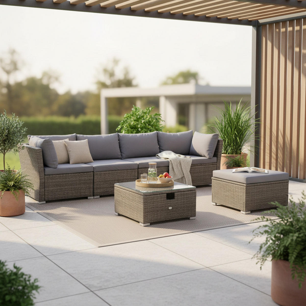 LOUNGE GARNITURA jeklo  - siva, Konvencionalno, kovina/umetna masa (190/40/181cm) - Gardenson