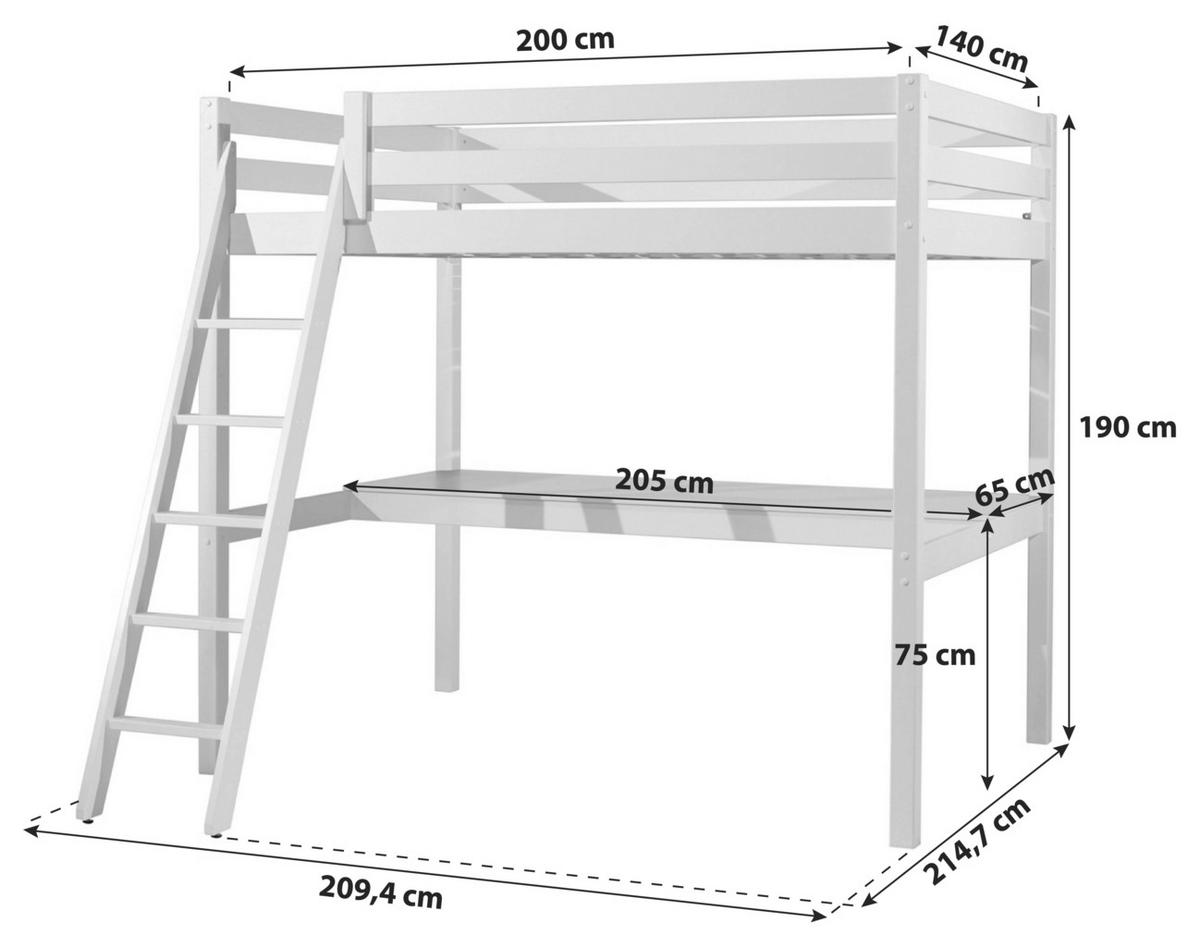 HOCHBETT 140/200 cm Weiß Weiß  - Weiß/Kieferfarben, Basics, Holz (140/200cm) - MID.YOU