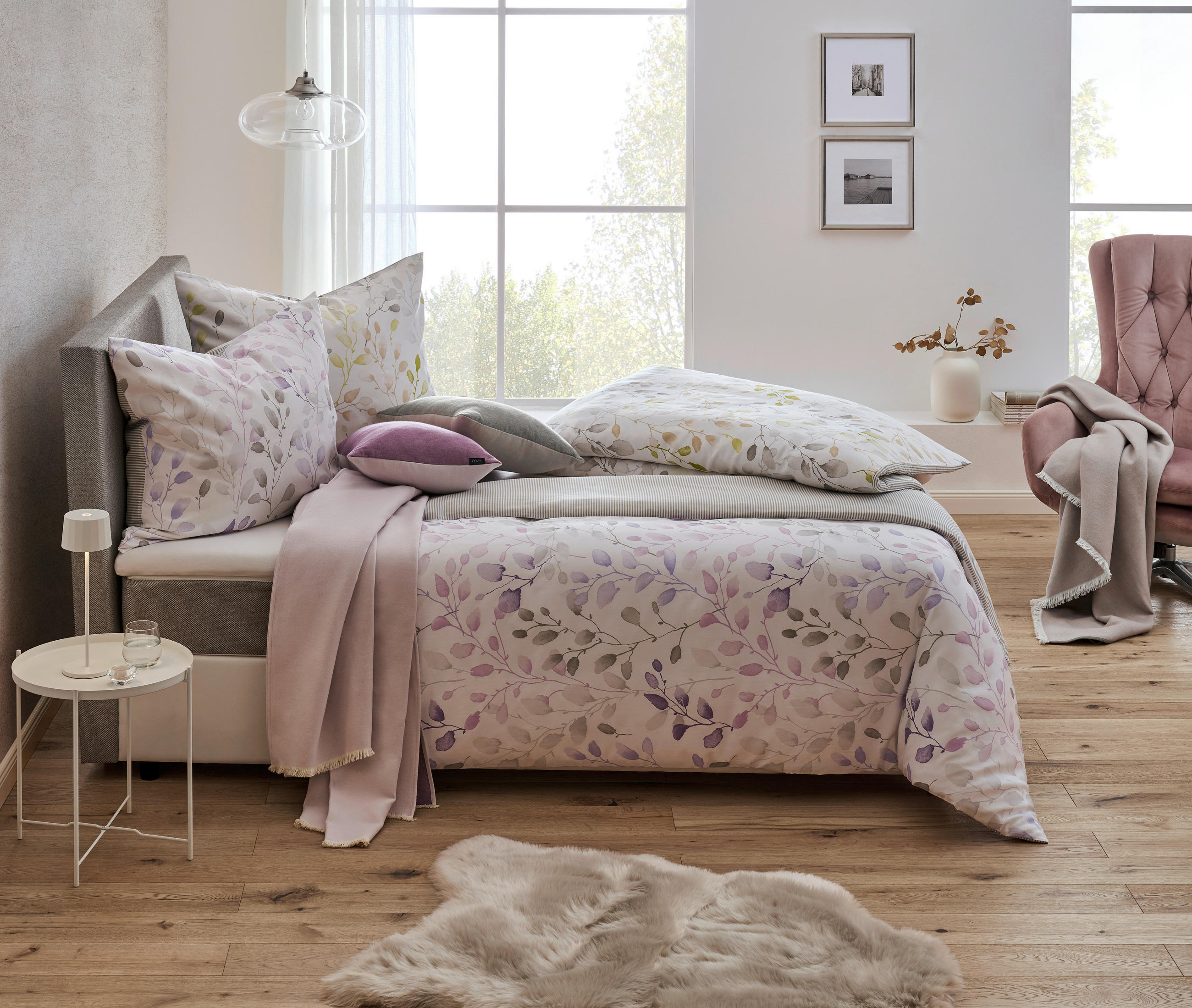 BETTWÄSCHE FOGLIA Satin 140/200 cm  - Lila/Weiß, KONVENTIONELL, Textil (140/200cm) - Esposa