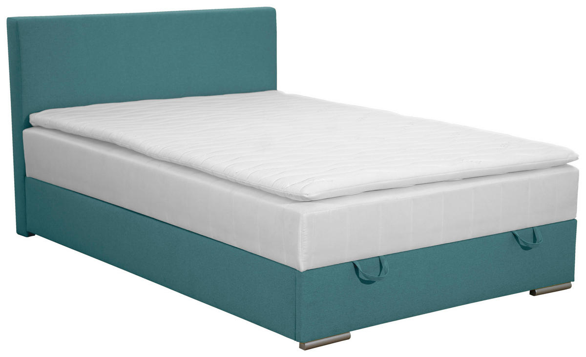 BOXBETT 90/200 cm,  in Petrol, Matratze, Bettkasten, Topper, H3 = fest  - Chromfarben/Petrol, KONVENTIONELL, Kunststoff/Textil (90/200cm) - Boxxx