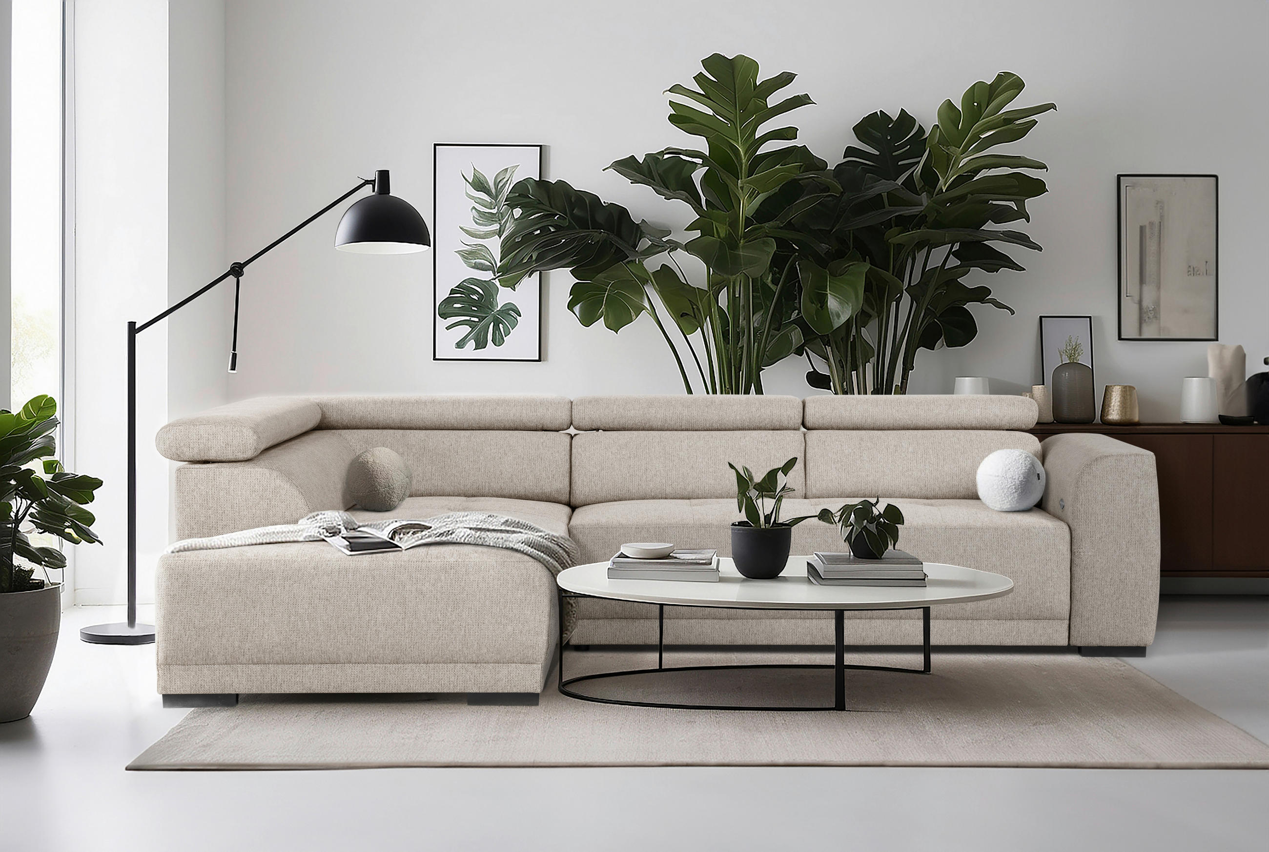 ECKSOFA in Struktur Greige  - Greige/Schwarz, Design, Kunststoff/Textil (205/284cm) - MID.YOU