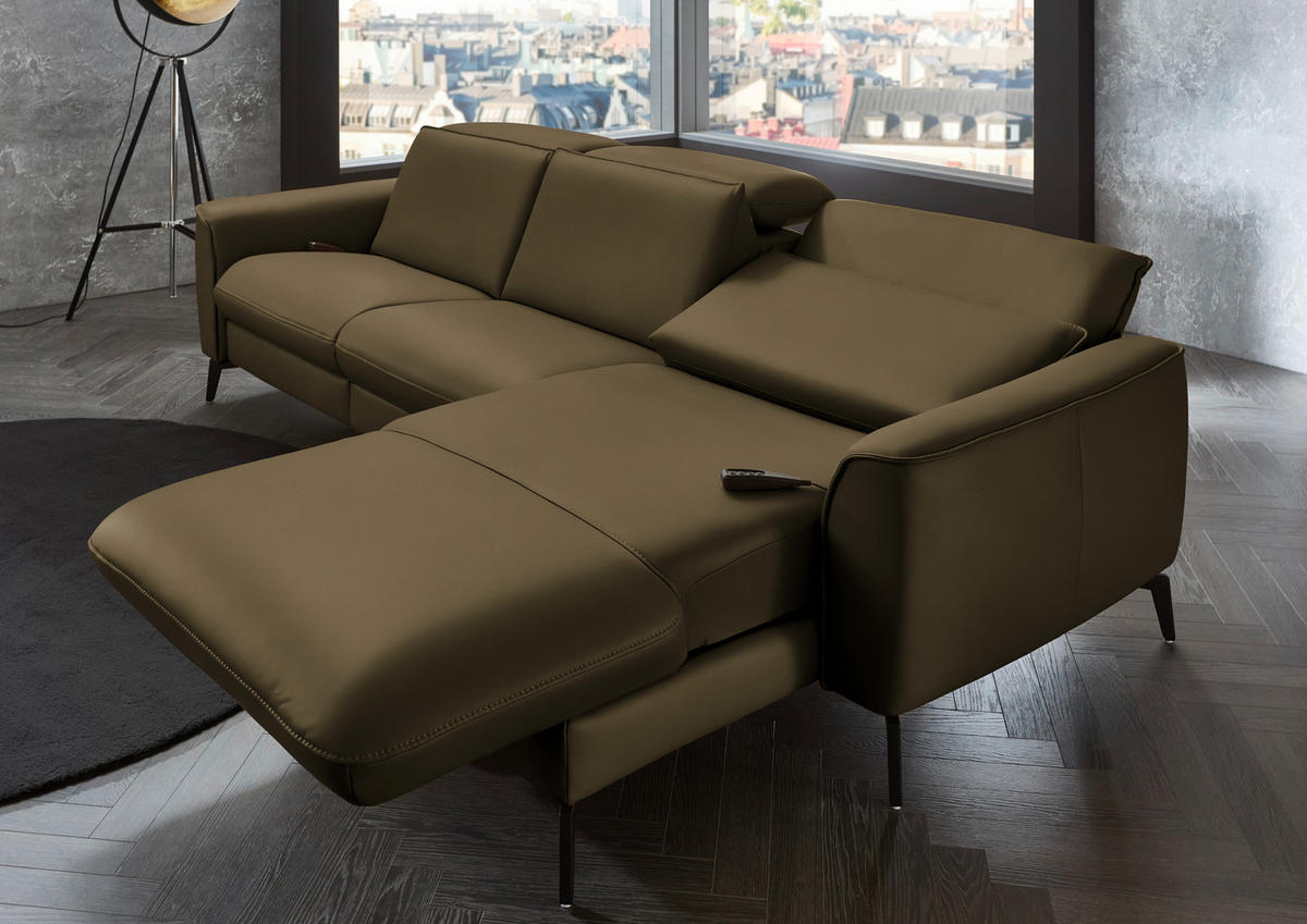 ECKSOFA in Echtleder Grün  - Schwarz/Grün, Natur, Leder/Metall (281/168cm) - Valdera