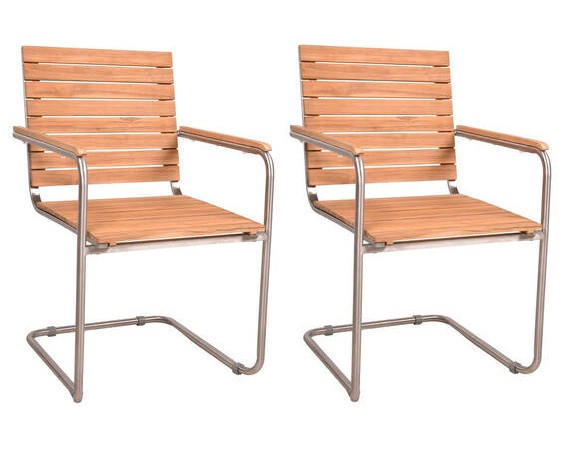 Gartensessel Stapelbar Denver 2er-Set Teakholz/Edelstahl
