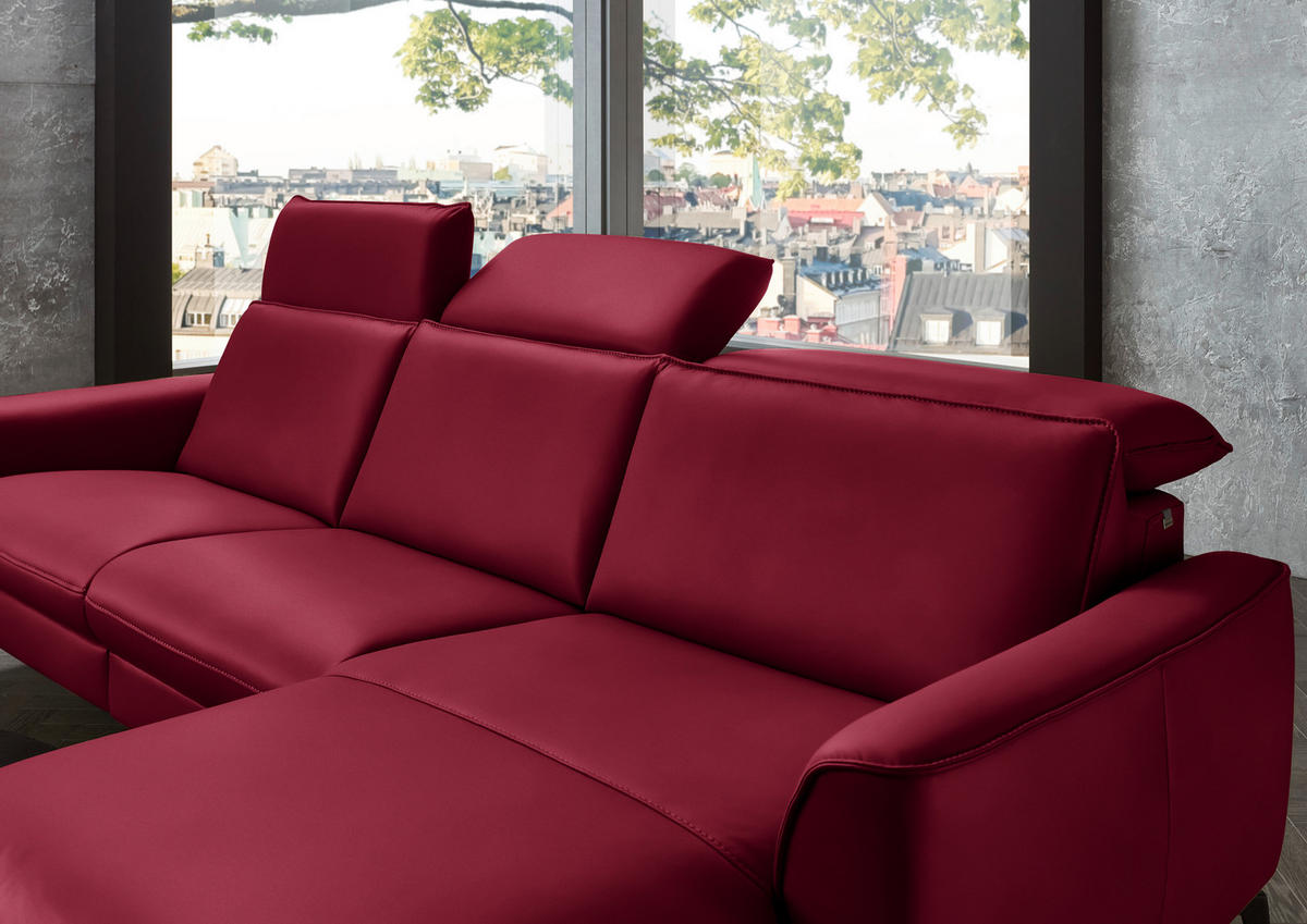 ECKSOFA in Echtleder Rot  - Rot/Schwarz, Natur, Leder/Metall (281/168cm) - Valdera