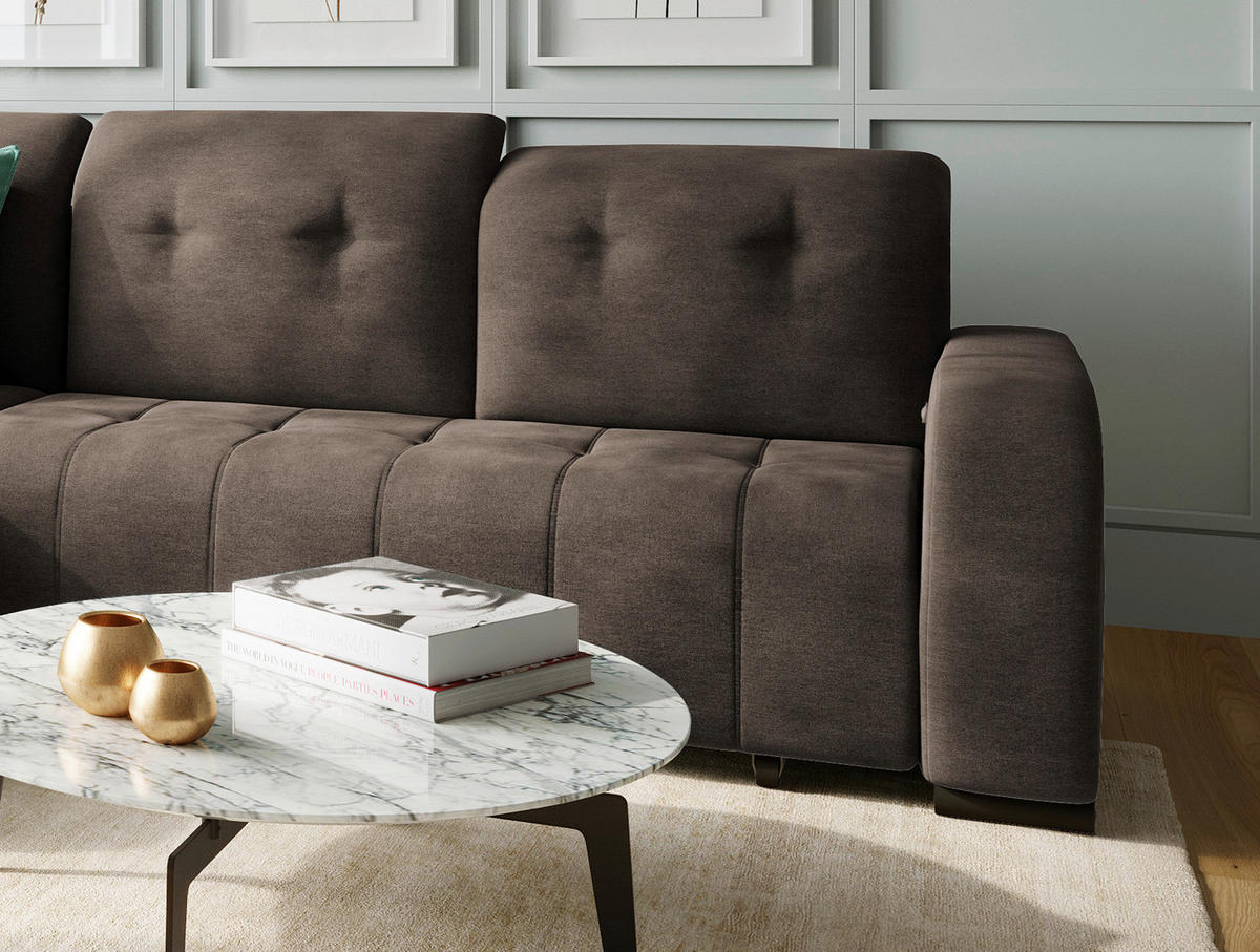 ECKSOFA in Mikrofaser Dunkelbraun  - Dunkelbraun/Schwarz, Modern, Textil/Metall (292/185cm) - Livetastic