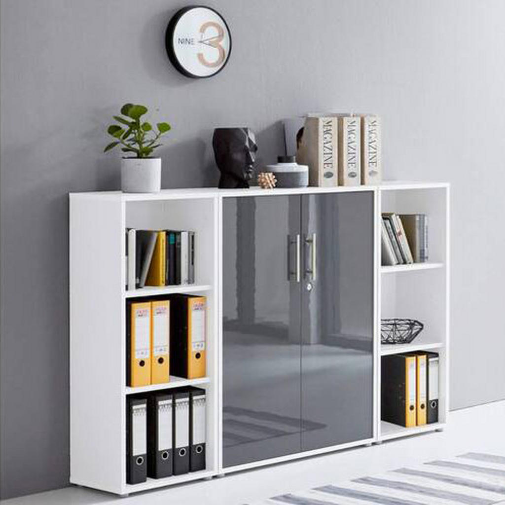 Thumbnail - Mid.you Aktenschrank Office Edition - SW Set 2 niedrig, Weiß, Anthrazit Hochglanz, Holzwerkstoff, 6 Fächer, 173x114x33 c...