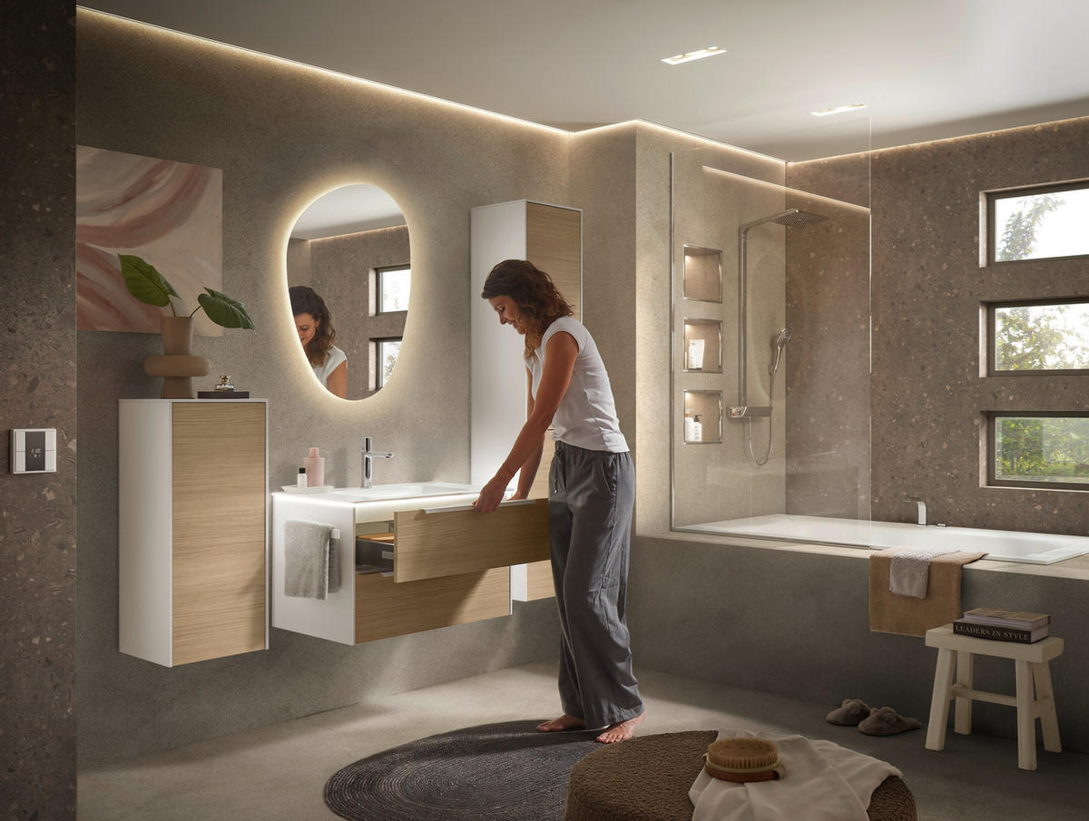 BADEZIMMER 3-teilig  in 80,5 cm  - Eichefarben/Weiß, Design, Holzwerkstoff/Stein (80,5cm) - Musterring