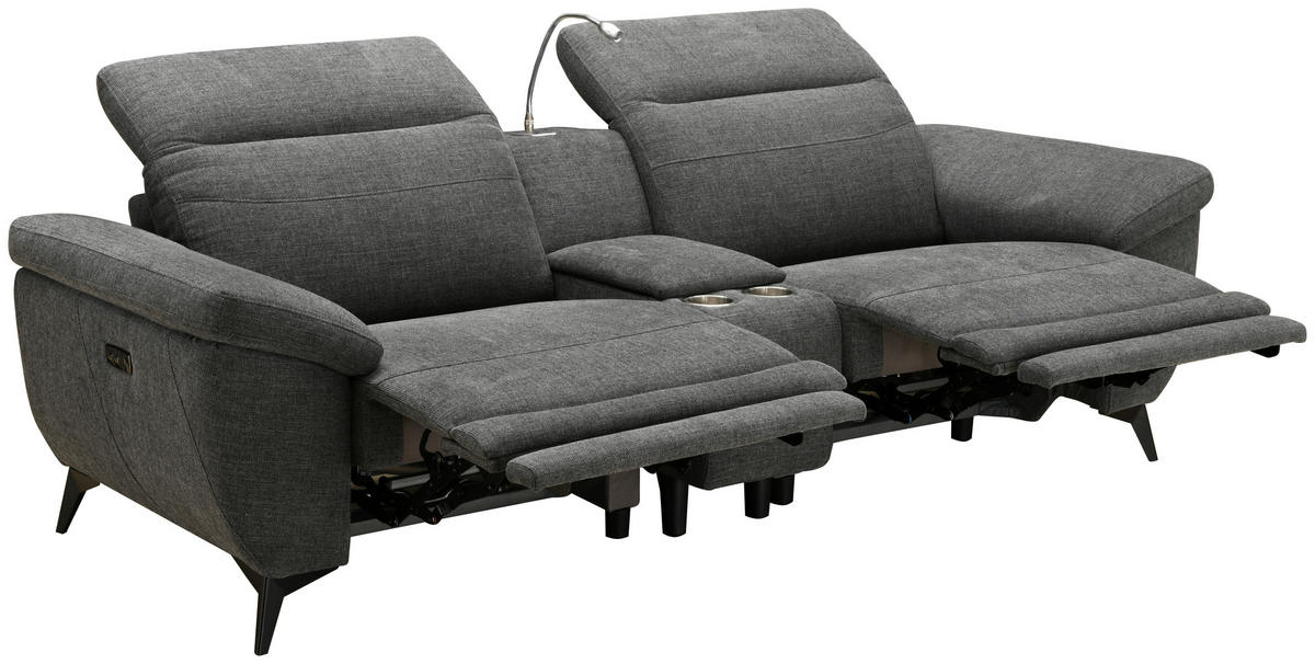 HEIMKINO-SOFA Webstoff Grau  - Chromfarben/Grau, MODERN, Textil/Metall (230/98/103cm) - Livetastic