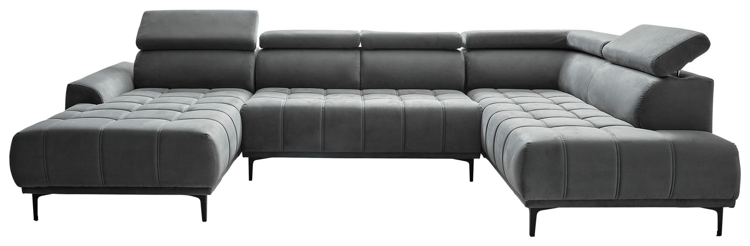 WOHNLANDSCHAFT Graphitfarben Velours  - Schwarz/Graphitfarben, Design, Textil/Metall (172/340/191cm) - Stylife