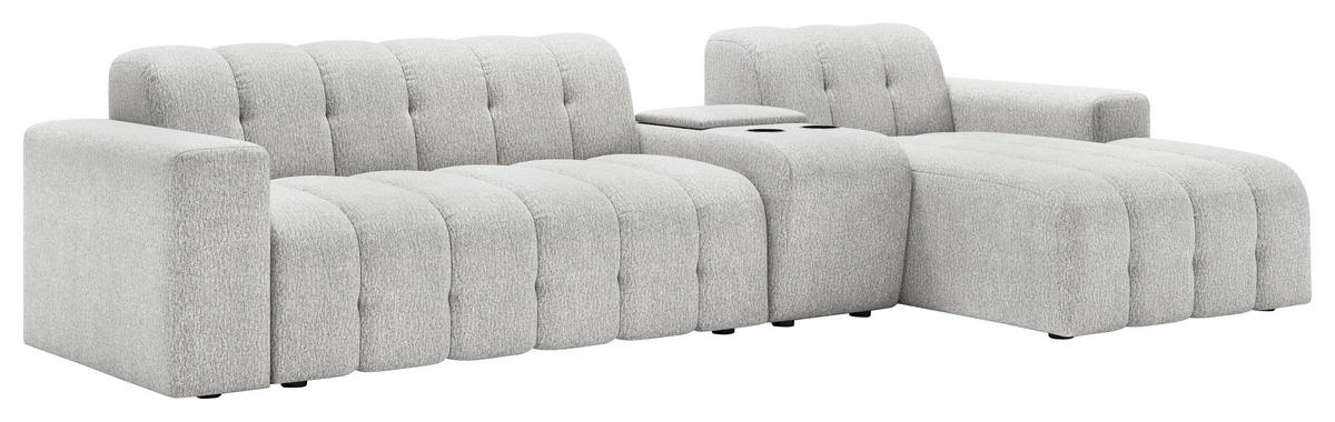ECKSOFA Perlmutt Chenille Stauraum, Getränkehalter  - Perlmutt/Schwarz, MODERN, Kunststoff/Textil (299/150cm) - Milino