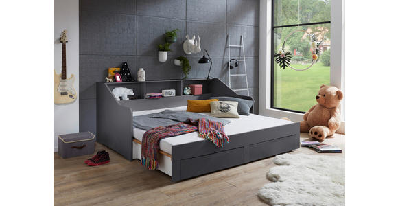 AUSZIEHBETT 90-180/200 cm  in Anthrazit  - Anthrazit/Buchefarben, KONVENTIONELL, Holzwerkstoff (90-180/200cm) - Carryhome