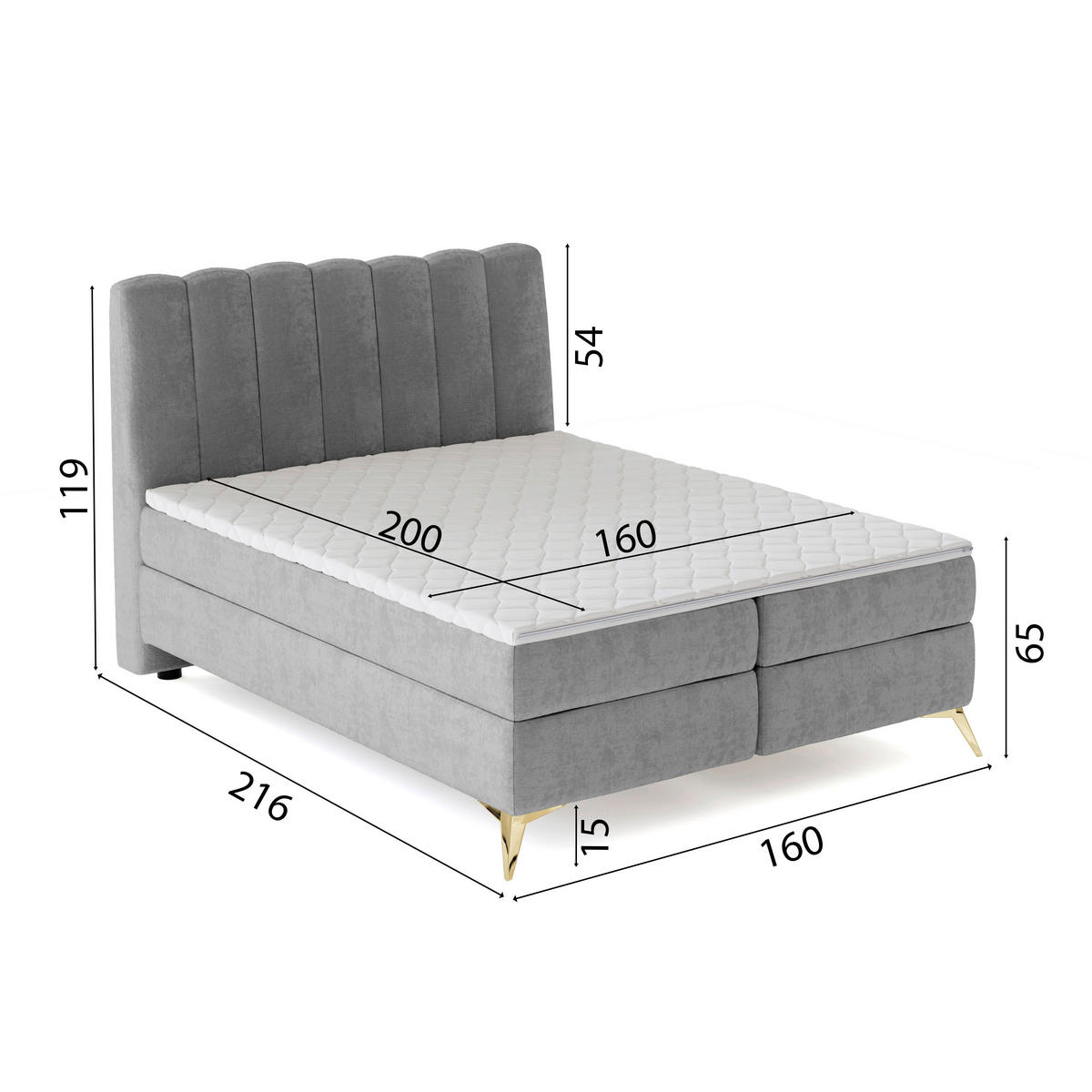 BOXBETT 160/200 cm  Grau  - Goldfarben/Schwarz, Basics, Kunststoff/Textil (160/200cm) - Livetastic