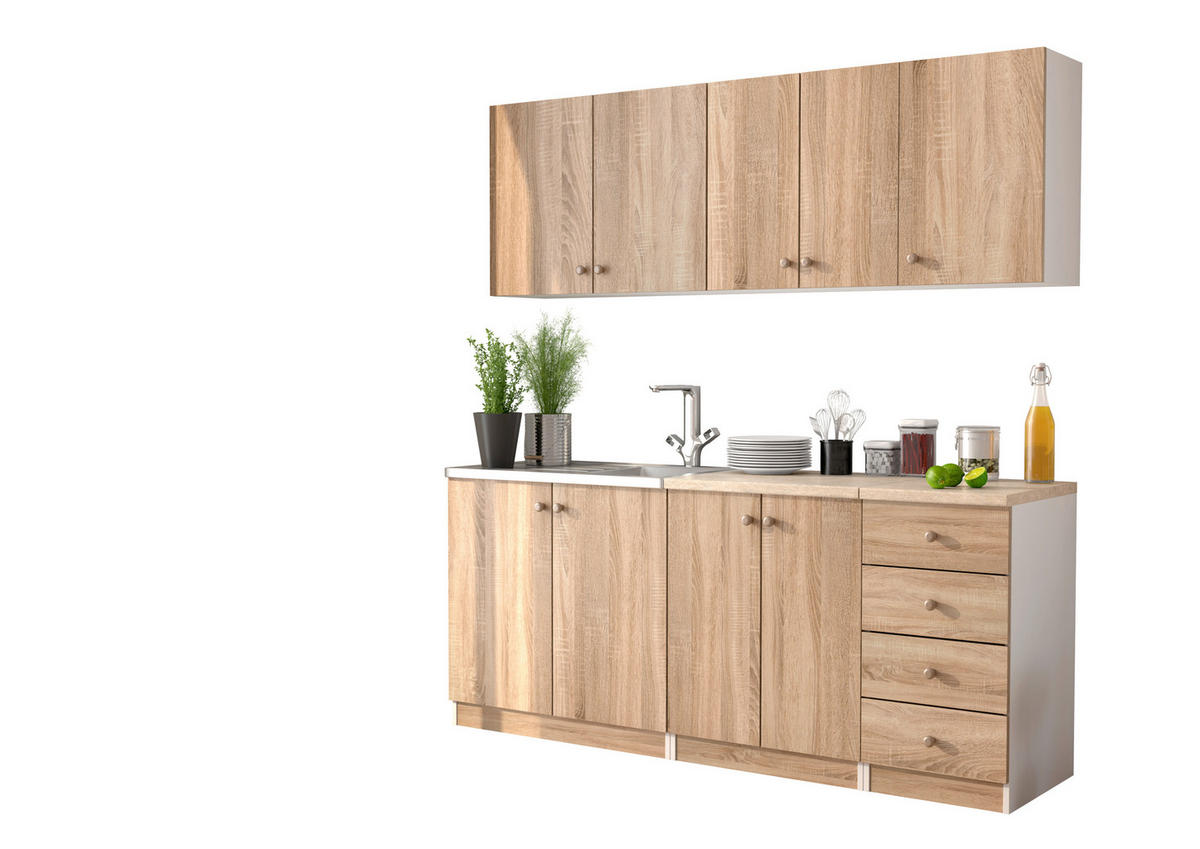 BLOK KUHINJA BEZ APARATA  bela, sonoma hrast  - sonoma hrast/boja hrasta, Konvencionalno, pločasti materijal/plastika (180cm)