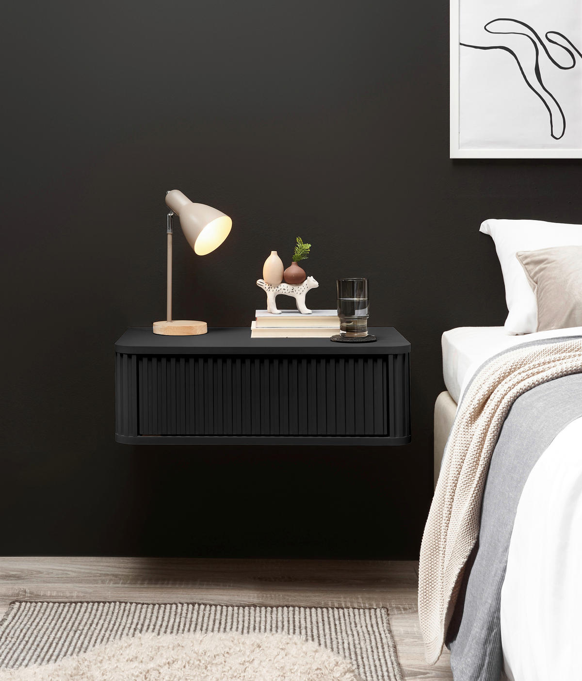 NACHTSCHRANK 63/21/38 cm  - Schwarz, KONVENTIONELL, Holzwerkstoff (63/21/38cm) - Chameo