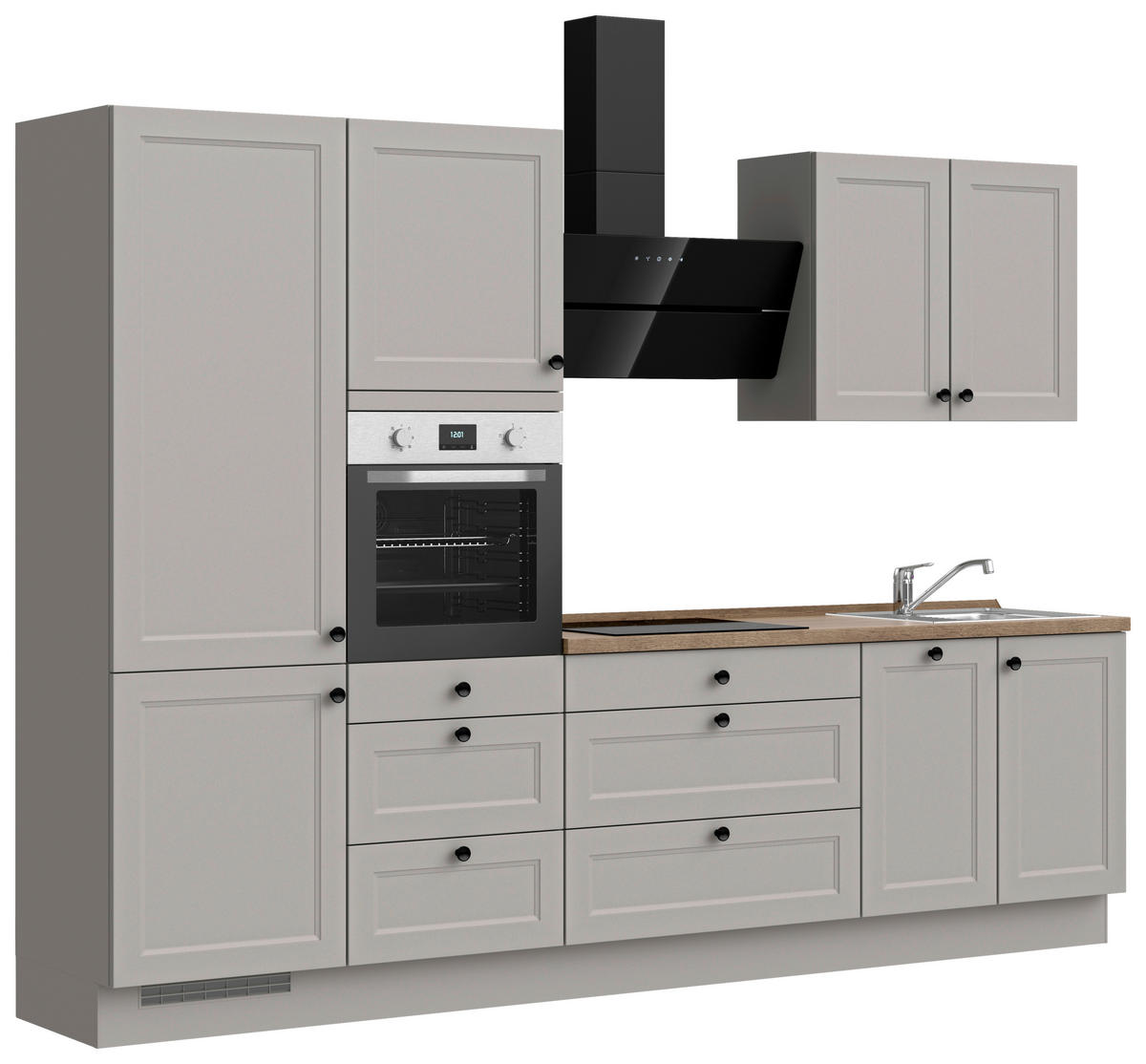 KÜCHENBLOCK 300 cm   in Grau, Eiche dunkel  - Eiche dunkel/Schwarz, MODERN, Holzwerkstoff/Metall (300cm) - Nobilia