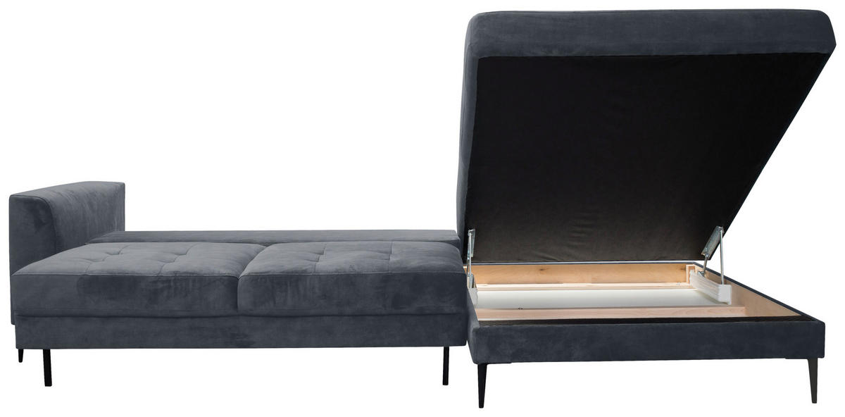 ECKSCHLAFSOFA  mit Stoffauswahl, Schlafen auf Sitzhöhe, Hocker erhältlich Mikrofaser Blaugrau  - Blaugrau/Schwarz, MODERN, Textil (280/168cm) - Trendmanufaktur