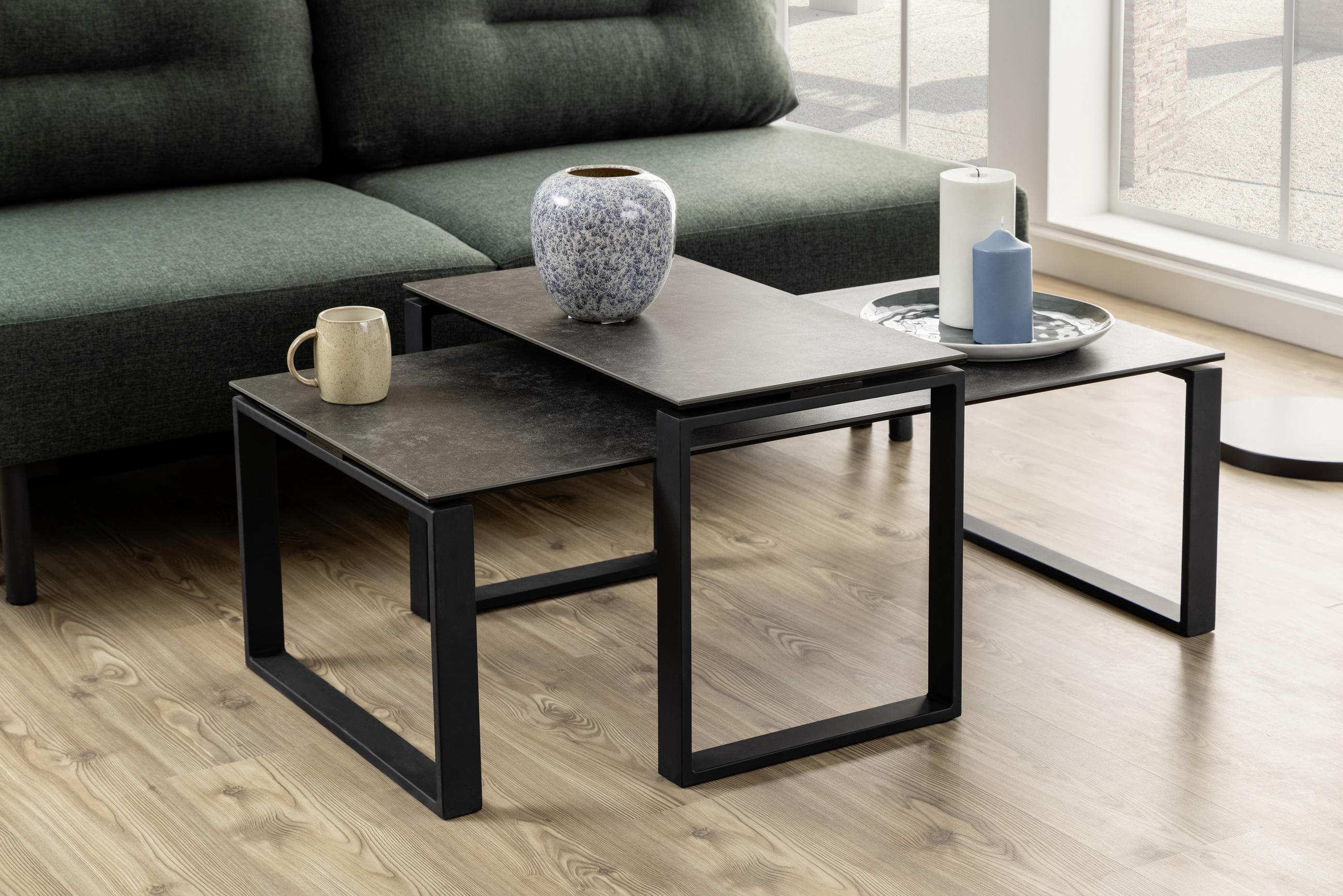 COUCHTISCHSET Schwarz  - Schwarz, Trend, Glas/Metall (115/55/45cm) - MID.YOU