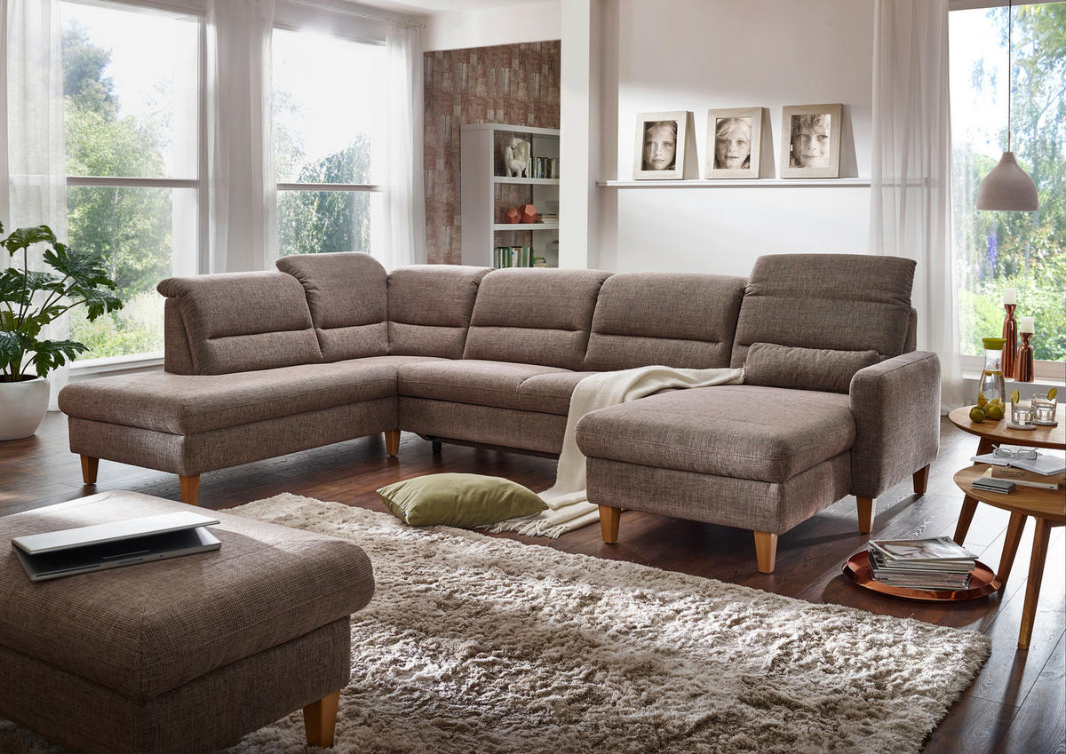 WOHNLANDSCHAFT Cappuccino Flachgewebe  - Eichefarben/Cappuccino, KONVENTIONELL, Holz/Textil (225/335/165cm) - Cantus