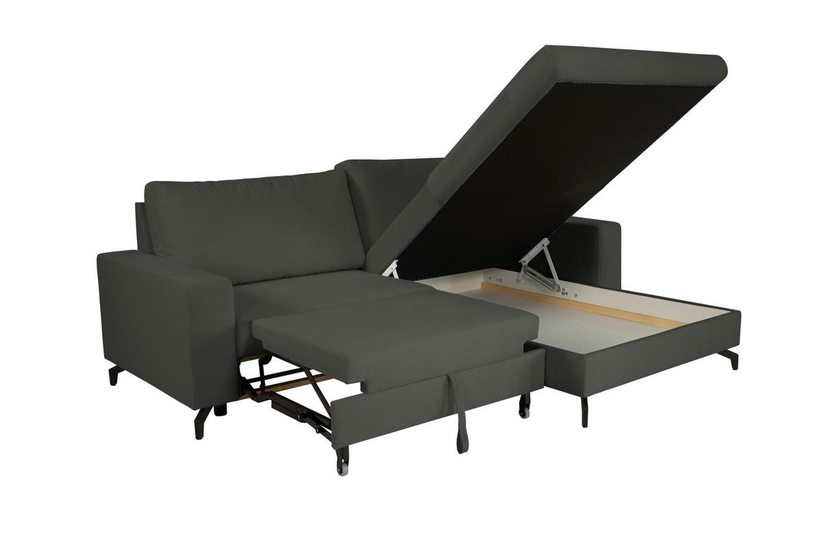 ECKSOFA CLARA Anthrazit Rückenkissen, Bettkasten, Liegefläche im Originalstoff  - Anthrazit, MODERN, Textil (240/177cm) - P & B