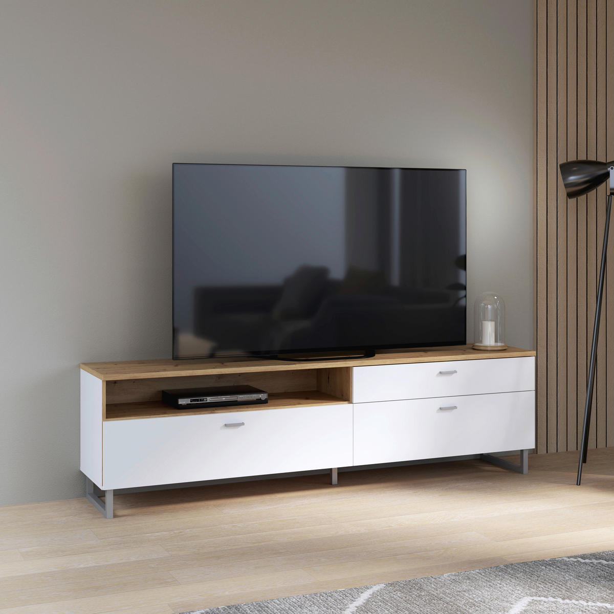TV-ELEMENT bela, barve hrasta  - barve kroma/siva, Moderno, kovina/leseni material (205,1/57,4/41,3cm) - Hom`in