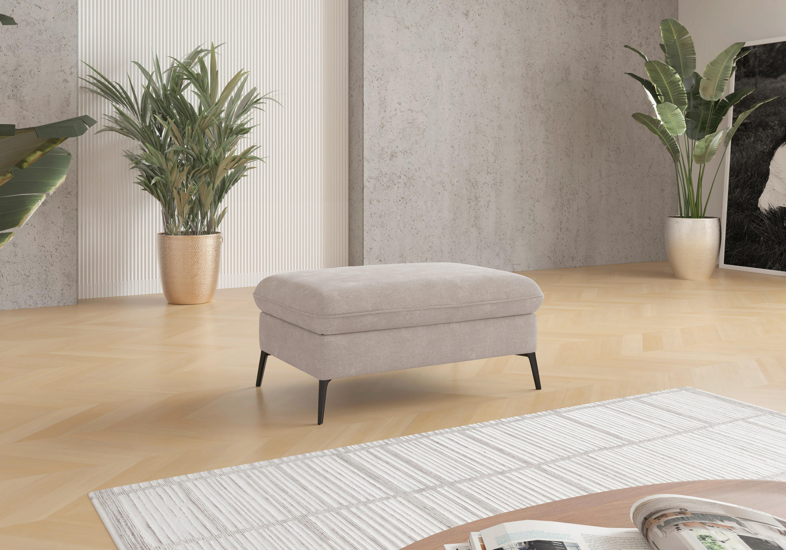 HOCKER Flachgewebe Greige  - Greige/Creme, KONVENTIONELL, Textil/Metall (104/47/69cm) - Sit & More
