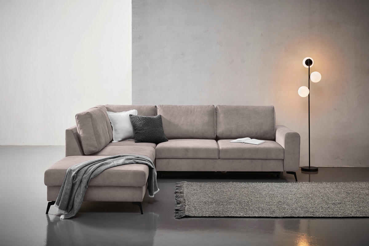 ECKSOFA Greige Chenille  - Greige/Schwarz, KONVENTIONELL, Textil/Metall (257/275cm) - Carryhome