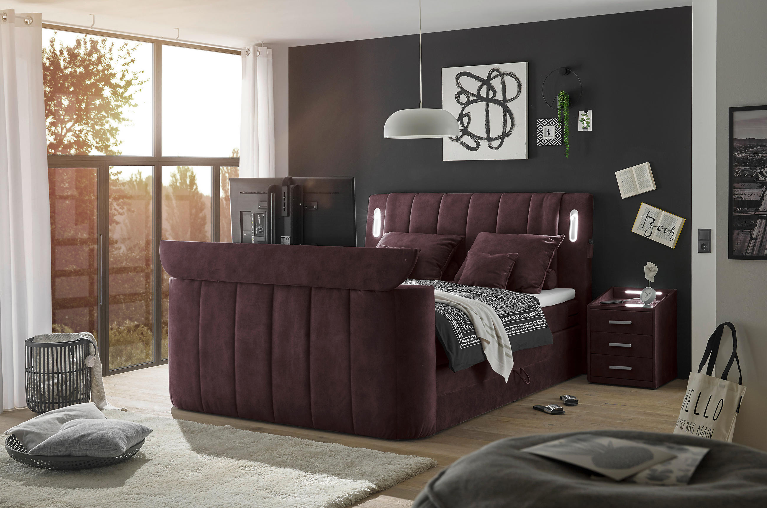 Mid.you Boxspringbett Aubergine 180x200 cm