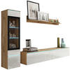WOHNWAND 3-teilig  in Eiche Wotan, Weiß Hochglanz  210/130/33 cm  - Weiß Hochglanz/Eiche Wotan, LIFESTYLE, Glas/Holzwerkstoff (210/130/33cm) - P & B