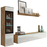 WOHNWAND 3-teilig  in Eiche Wotan, Weiß Hochglanz  210/130/33 cm  - Weiß Hochglanz/Eiche Wotan, LIFESTYLE, Glas/Holzwerkstoff (210/130/33cm) - P & B