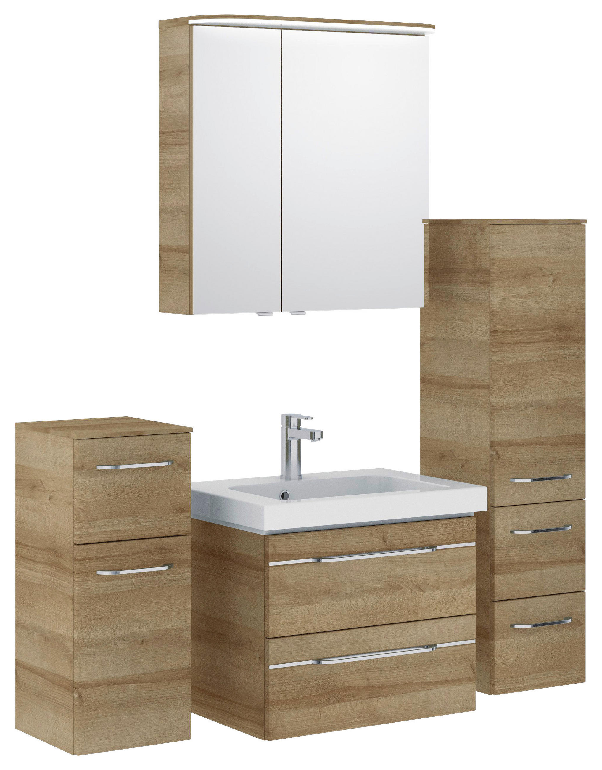 BADEZIMMER 5-teilig in 148 cm - Chromfarben/Eichefarben, KONVENTIONELL, Glas/Keramik (148cm) - Pelipal