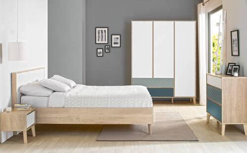 DREHTÜRENSCHRANK 3-türig Weiß, Eichefarben  - Blau/Eichefarben, MODERN, Holzwerkstoff (153/200/58cm) - MID.YOU