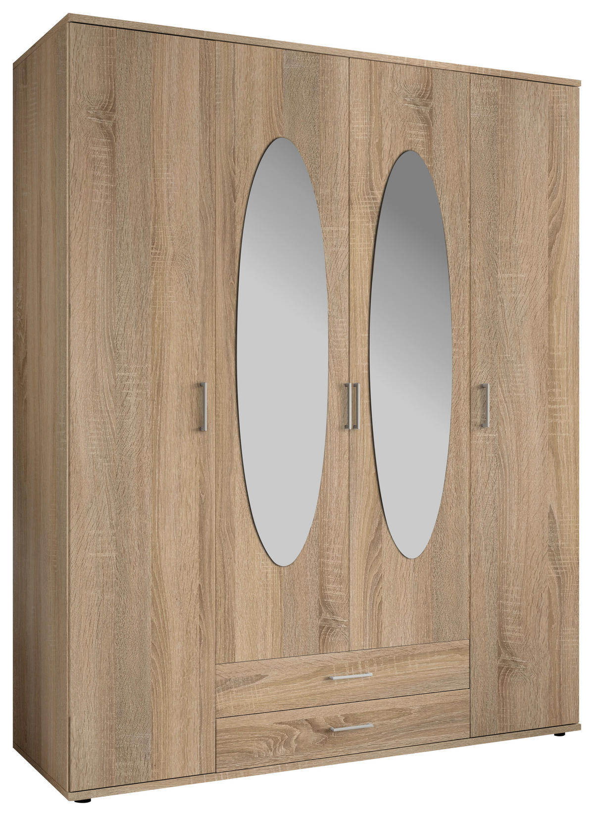 OMARA S KLASIČNIMI VRATI, hrast sonoma  - barve aluminija/hrast sonoma, Basics, umetna masa/steklo (159/196/54cm) - Carryhome