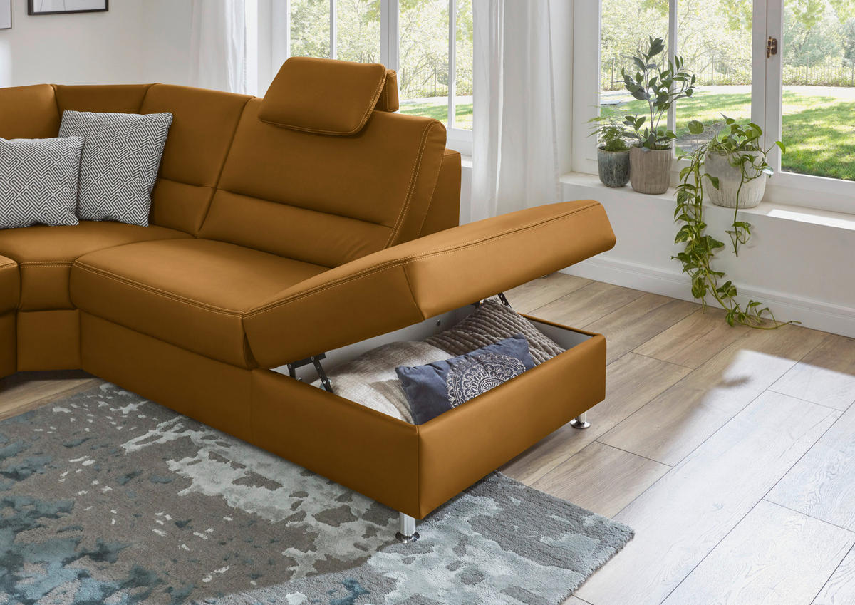 ECKSOFA in Echtleder Currygelb  - Currygelb/Beige, Design, Leder/Metall (288/249cm) - Beldomo Premium