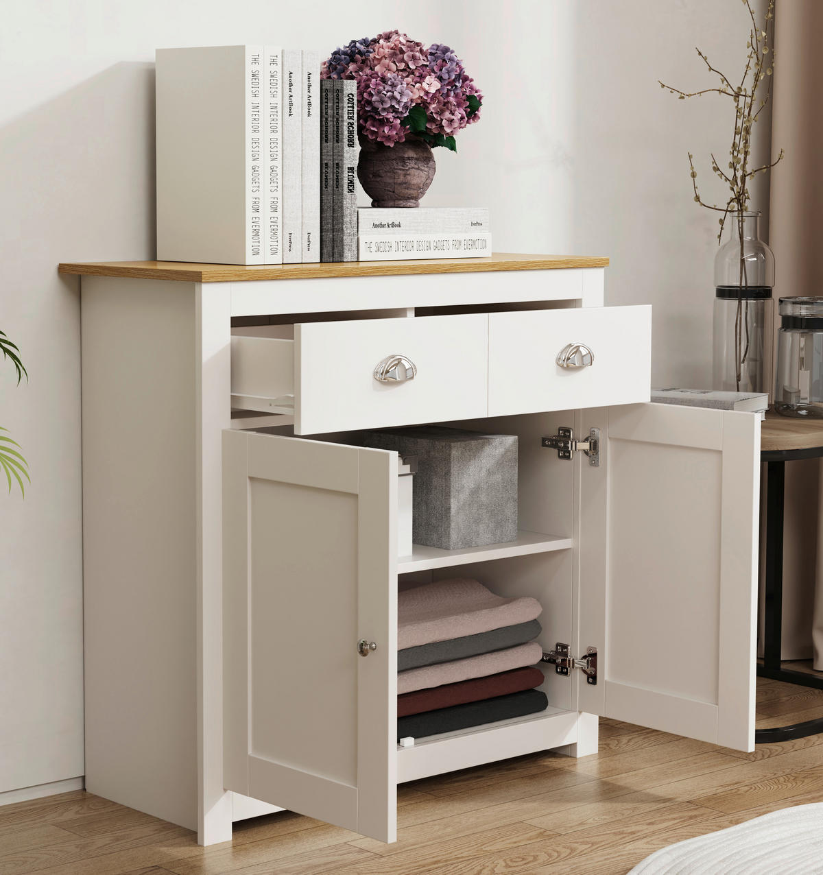 KOMMODE 82/81/35 cm  in Weiss, Honigeiche  - Honigeiche/Weiss, Lifestyle, Holzwerkstoff/Metall (82/81/35cm) - MID.YOU