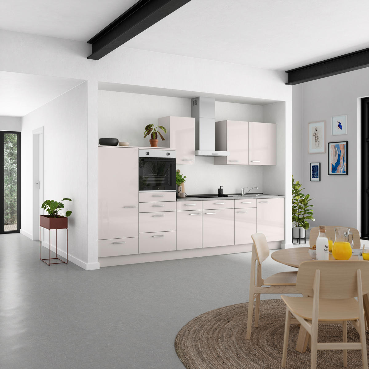 KÜCHENBLOCK Flash 330 cm  in Schieferfarben, Seidengrau  - Schieferfarben/Edelstahlfarben, MODERN, Holzwerkstoff/Metall (330cm) - Nobilia