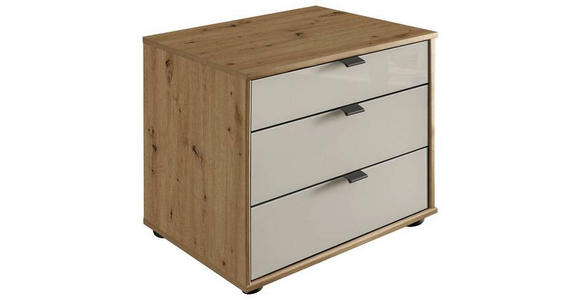 NACHTSCHRANK 60/48/43 cm  - Schieferfarben/Eiche Bianco, MODERN, Glas/Holzwerkstoff (60/48/43cm) - Novel