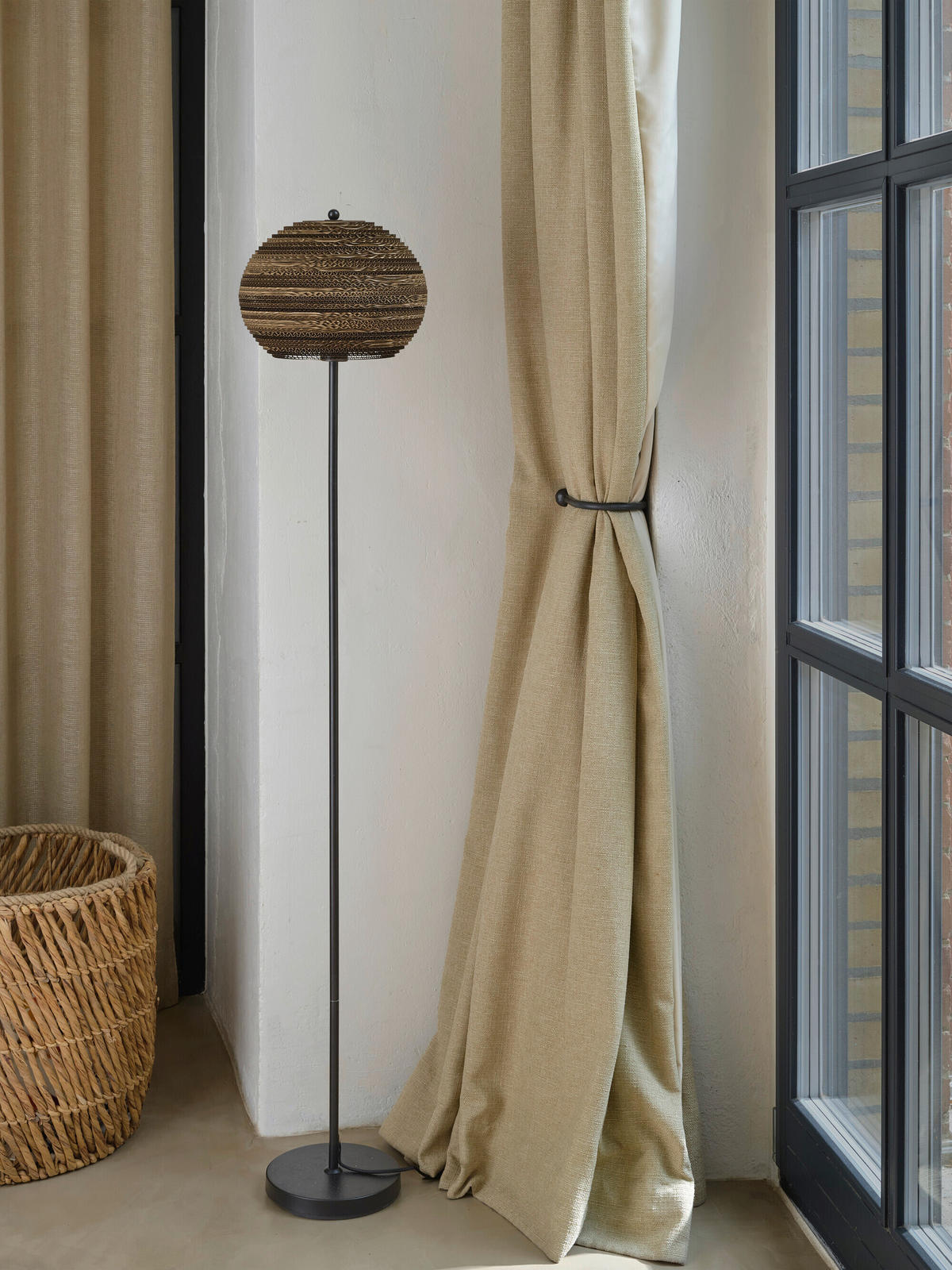 STEHLEUCHTE 30.5/160 cm    - Schwarz/Braun, Natur, Karton/Metall (30.5/160cm) - Osram