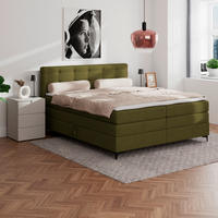 BOXSPRINGBETT 180/200 cm,  in Grün, H3 = fest  - Schwarz/Grün, KONVENTIONELL, Kunststoff/Textil (180/200cm)