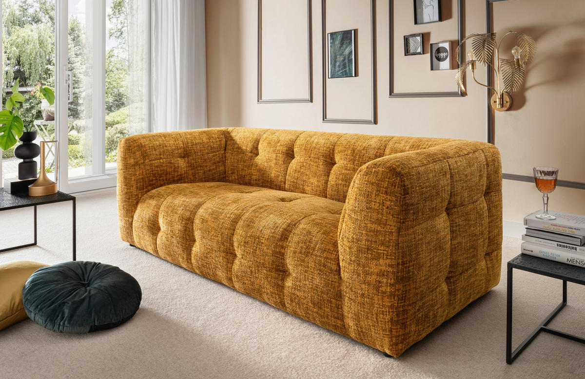 2,5-SITZER Struktur Goldfarben  - Goldfarben/Schwarz, Design, Kunststoff/Textil (218/72/95cm) - Livetastic