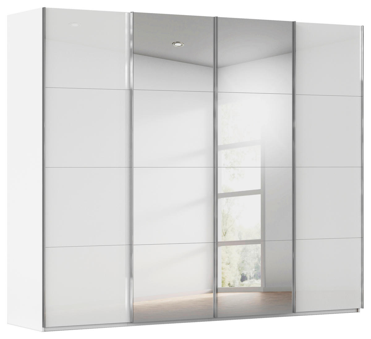 SCHWEBETÜRENSCHRANK 271/223/68 cm 4-türig Weiß  - Chromfarben/Weiß, Design, Glas/Holzwerkstoff (271/223/68cm) - Novel